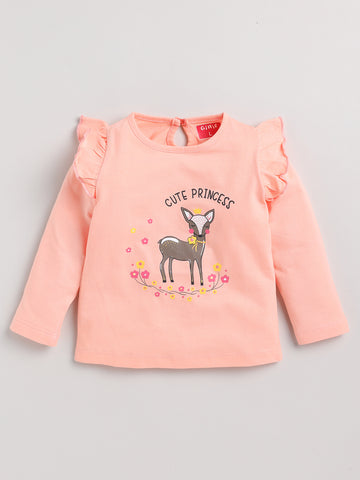 Infant Girls Round Neck Printed Top Full Sleeve